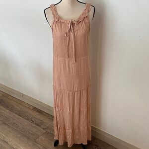 Rebellion Again Soft Pink Maxi Tiered Dress Small Gold Pinstripes